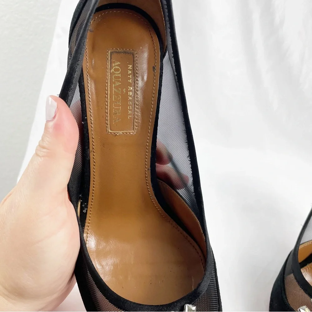 Aquazzura x Naty Abascal Kimiyah Suede Leather Crystal Heels Black EU 39 - Picture 9 of 12